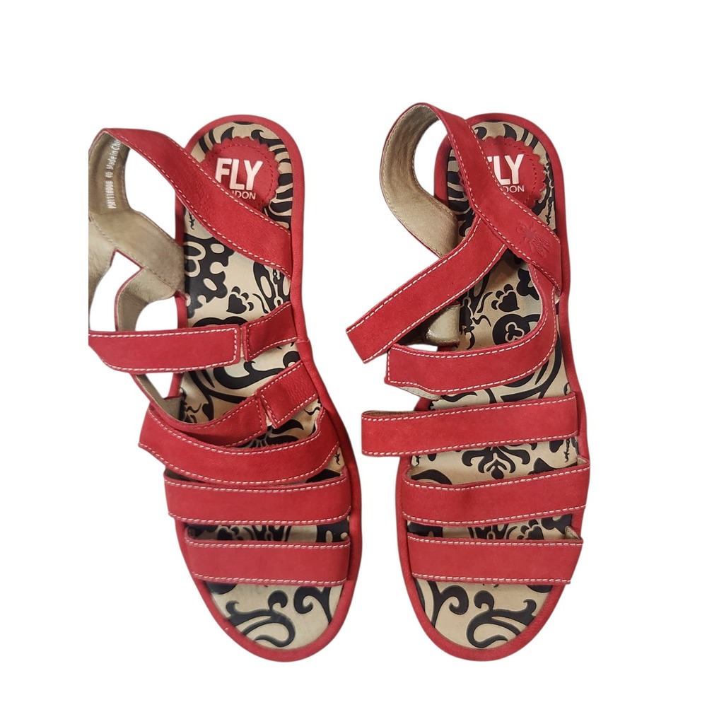 Fly London  Sandals Womens 40 Red Leather Strappy Block Heel Comfort P501118008